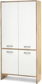 Stella Trading Boom Badezimmer Kommode in Weiß/Sonoma Eiche Optik - Badezimmerschrank Bad Schrank mit viel Stauraum - 65 x 135 x 28 cm (B/H/T)