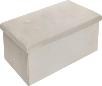 WOLTU Sitzbank mit Stauraum Sitzhocker Faltbar Aufbewahrungsbox Fußablage, Gepolsterte Sitzfläche aus Samt, max. statische Belastbarkeit 300 kg, 80 L, 76 x 37,5 x 38 cm, Cremeweiß, SH70cm