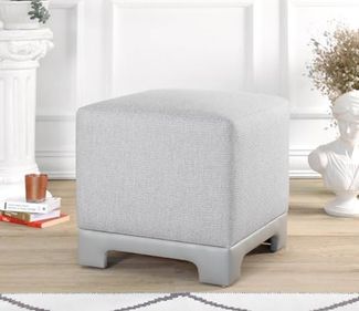 Stylish Grey Pouffe, 50 x 50 x 47 cm | 50% Cotton & 50% Linen, 35 DNS Orthopedic Sponge, 6 cm Thick | Faux Leather Legs, Perfect for Modern Living Spaces