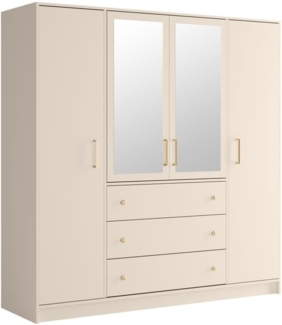 Vente-unique - Kleiderschrank mit 4 Türen & 3 Schubladen - Mit Spiegel - 196 cm - Beige & Goldfarben - LIZANDRO