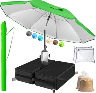 4smile Sonnenschirm mit Ständer im 3er-Set, Grün - Sonnenschirm Strand, inkl. Schirmhülle und befüllbarem Sonnenschirmständer - Strandschirm, Balkonschirm rund, höhenverstellbar knickbar