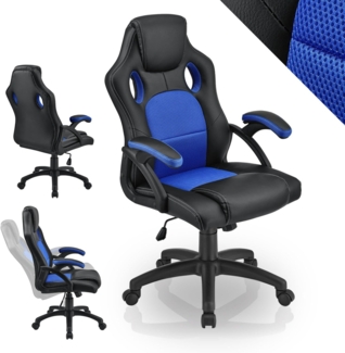 Juskys 'Montreal' Racing Bürostuhl in blau/schwarz, ergonomisch, höhenverstellbar & gepolstert, bis 120 kg