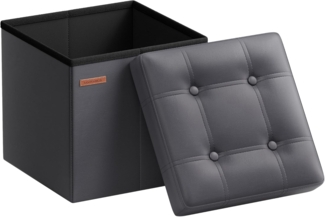 SONGMICS Sitzhocker 38 cm, Aufbewahrungsbox faltbar, Fußhocker mit Deckel, aus Kunstleder, bis 300 kg belastbar, für Eingang, Wohnzimmer, Schlafzimmer, schiefergrau LSF030G11