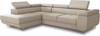 Ecksofa Caris mit Schlaffunktion und einstellbare Kopfstützen, Cord Stoff, Wohnlandschaft mit Bettkasten, Couch, Sofa, Bettsofa (Beige (Poso 100), Ecksofa Links)
