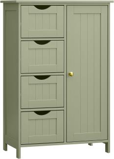 Vasagle Badezimmerschrank mit 4 Schubladen und verstellbarer Ablage, MDF waldgrün, 82 x 30 x 55 cm