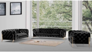 S-Style Möbel Polstergarnitur Ashley 3+2+1, Chesterfield mit Goldenen Metall Füßen, (1x3-Sitzer-Sofa, 1x2-Sitzer-Sofa, 1x Sessel), mit Wellenfederung
