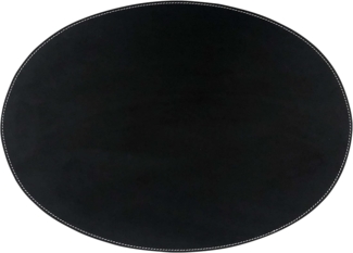 Leder Tischset, Lederunterlage KANON oval, schwarz (weiße Naht)