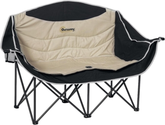 Outsunny Campingstuhl mit Getränkehalter, Tragetasche (2 Sitzer Faltstuhl, 1 St), bis 250kg belastbar, für Garten Camping Strand