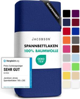 Jacobson Jersey Spannbettlaken Spannbetttuch Baumwolle Bettlaken (140x200-160x220 cm, Royal Blau)