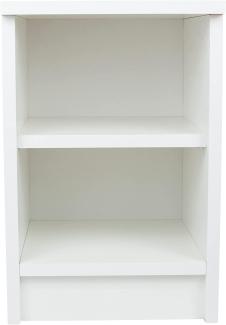 Nachtschrank Weiss mit Regal - Kleiner Couchtisch Weiß - Minimalistisch Beistelltisch Holz - Betttisch - Nachtkästchen mit Schublade