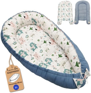Leanbe Babynest 90x50 cm – Nestchen für Neugeborene aus Baumwolle & Polyester – Kuschelnest fürs Baby, ideal für Herbst & Winter – Babybett für Indoor & Outdoor (BLAU)