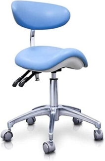 Quirumed Elite hydraulischer Pony-Hocker, Farbe Hellblau, multidisziplinär, Edelstahl, Kunstleder, ergonomische Rückenlehne, Polyurethan-Polsterung, höhenverstellbar