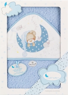 Interbaby 01225-01 Baby Kapuzenbadetuch BEAR SLEEPING blau, Blau