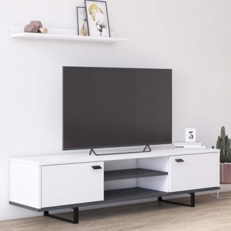 Dmora Wohnzimmer TV-Ständer mit zwei Türen und zwei Regalen, 150 x 35 x 44 cm, Farbe Weiß und Anthrazit