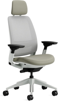 Steelcase Series 2 Bürostuhl mit Netzrücken in Möwengrau und Sitzbezug in Trüffel mit Kopfstütze, 72 x 64 x 101 cm
