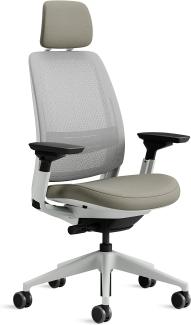 Steelcase Series 2 Bürostuhl mit Netzrücken in Möwengrau und Sitzbezug in Trüffel mit Kopfstütze, 72 x 64 x 101 cm