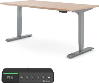 Desktopia Pro X - Elektrisch höhenverstellbarer Schreibtisch / Ergonomischer Tisch mit Memory-Funktion, Buche, Gestell Grau, 180x80 cm