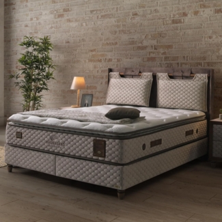 BAMBI YATAK Boxspringbett Set, Bambi Magnasand Therapy, Bett-Set ohne oder mit Nachttischen, H3 (Schlafzimmerbett, Matratze mit Topper, 1 x H3 Mittelfest Matratze, 2 x Bettkasten, 1 x Bettkopfteil), Magnetischer schwarzer Sand, Taschenfederkern, Matrat...