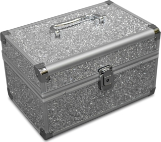 MARELIDA Schmuckkoffer Schmuckkästchen silber Glitzer-Optik Klappfächer Schmuckkoffer (1 St)