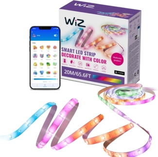 WiZ RGBIC LED Lightstrip - 20 m, 16 Mio. Farben + Weißtöne, dynamische Lichtszenen, verbindet sich mit Ihrem WLAN, Sprach- / App-Steuerung, funktioniert mit Google Home, Alexa und HomeKit