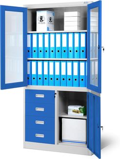 Jan Nowak Aktenschrank 'C042' Büroschrank, Pulverbeschichtung Stahlblech, blau/ grau, 185 x 90 x 40 cm