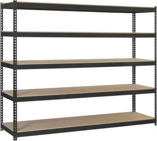 SimonRack Metallregal, ohne Schrauben, 5 Regalböden, hohe Traglast 400 kg, 2000 x 2400 x 450 mm, Werkstattregal Garage, Lagerraum, Anthrazit/Holz