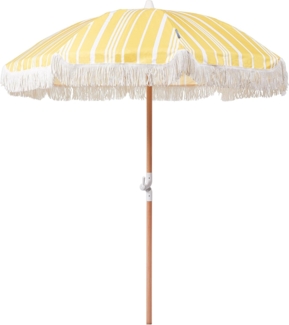 Beliani 'MONDELLO' Sonnenschirm mit Volant und Schutzhülle, ohne Fuß, Buchenholz / Polyester gelb, Ø 150 x H 210 cm