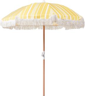 Beliani 'MONDELLO' Sonnenschirm mit Volant und Schutzhülle, ohne Fuß, Buchenholz / Polyester gelb, Ø 150 x H 210 cm