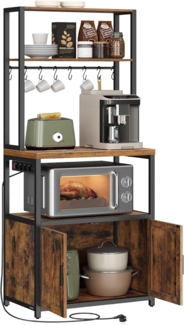Küchenregal mit Steckdosen, Küchenschrank, 90 cm hoher Arbeitsplatte, Standregal mit 8 Haken, vintagebraun-mattschwarz