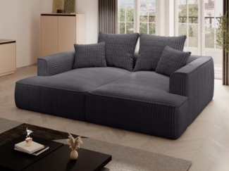 Vente-unique - Sofa 3-Sitzer - tiefe Komfortsitzfläche - grob gerippter Cord - Schwarz - PINETA