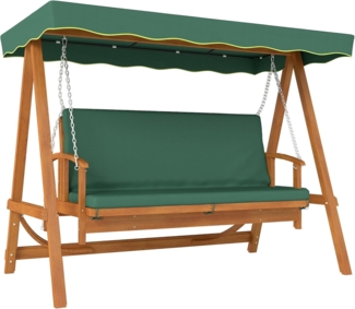 Outsunny Hollywoodschaukel mit Sonnendach, Sitzauflage, bis 330kg, 3-Sitzer, Liegefunktion, 3-Sitzer Gartenschaukel aus Holz, 1 tlg, 2 in 1 Holzschaukel mit Liegefunktion, für Garten, Terrasse, 236x130x181 cm, Dunkelgrün