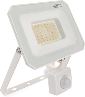EMOS LED Strahler SIMPO 30 W mit Bewegungsmelder, superhell 3000 lm, IP44 wasserdichtes Flutlicht für Feuchtraum oder Außen, Neutralweiß 4000K, Lebensdauer 15000 St, 15 cm Anschlusskabel, weiß