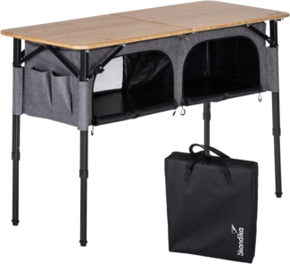 Skandika Campingtisch mit Schrank Tolja | Outdoor Bambus Klapptisch mit Stauraum, höhenverstellbar, klappbar, Campingschrank mit Einlegeböden, Tragetasche | Campingmöbel, Garten, Balkon
