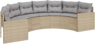 Gartensofa mit Kissen Halbrund Beige Poly-Rattan