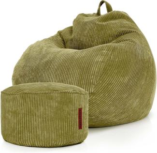 Green Bean© 2er Set Indoor XXL Sitzsack + Pouf "Scoop+Cord" mit EPS-Perlen Füllung - Fußhocker Hocker Sitzkissen Lounge Chair - Grün