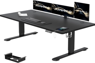 JUMMICO Höhenverstellbarer Schreibtisch 140x80 cm mit Kabelwanne, Höhenverstellbar Elektrisch Stehpult mit USB-Buchse, Computertisch, Ergonomischer Steh-Sitz Tisch, Bürotisch, Schwarz