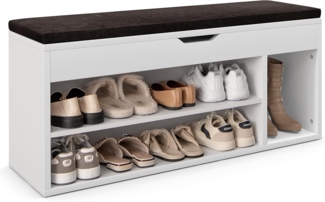 COSTWAY Schuhbank mit Sitzflaeche, Schuhregal Holz, Schuhkommode Schuhablage Schuhschrank aufklappbar, Sitzbank mit Regal, mit Sitzkissen, weiss
