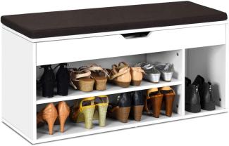 COSTWAY Schuhbank mit Sitzflaeche, Schuhregal Holz, Schuhkommode Schuhablage Schuhschrank aufklappbar, Sitzbank mit Regal, mit Sitzkissen, weiss