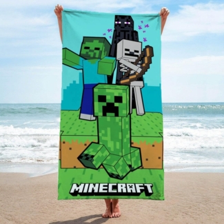 Minecraft Creeps Strandtuch für Jungen 70x140 cm Handtuch Duschtuch Creeper aus 100% Baumwolle