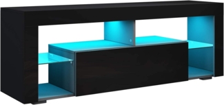 SONNI Lowboard Schwarz, TV Board Hochglanz, mit LED Beleuchtung(12 Farben können eingestellt Werden), mit Klapptür, mit Glasregal, Griffloses Design, 140 x 35 x 50. 5 cm