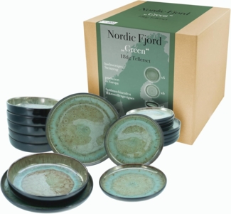 CreaTable Teller-Set Nordic Fjord (18-tlg), 6 Personen, Steinzeug, je 6 Speiseteller 26 cm, Suppenteller 22,5 cm, Dessertteller 19,5 cm