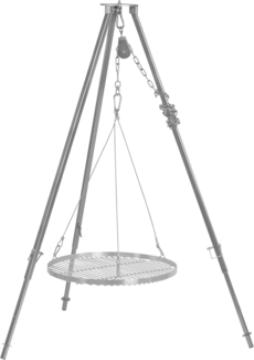 BBQ-Toro Dreibein Grill mit Ø 50 cm Grillrost | 110-175 cm | Dreibein für Schwenkgrill | Eisen Dreibein Gestell, Grillständer mit Rost | Hängegrill, Grillgestell, Dreibeingrill mit Kette