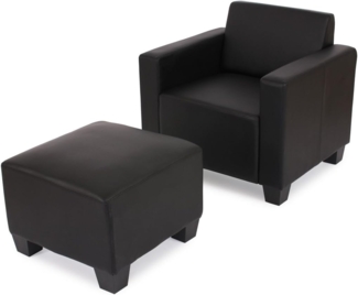 Modular Sessel Loungesessel mit Ottomane Lyon, Kunstleder ~ schwarz