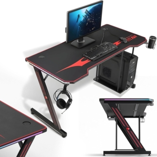 My Sit 'Titan' Gaming Tisch, mit LED Beleuchtung und Mauspad, 140 x 66 x 74 cm