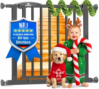 KIDIZ® Schutzgitter für Treppen | Tür, Auto Close Kindertreppengitter ohne Bohren | 90° Stop, Absperr Türschutzgitter, schwenkbare Trennwand, Treppenschutzgitter, Klemmen 81 - 91 cm Anthrazit +7