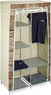 Relaxdays Faltschrank in Holz-Optik HBT: ca. 161 x 83,5 x 42,5 cm Kleiderschrank aus Stoff Wäscheschrank mit 6 Ablagen und Kleiderstange Stoffschrank als Garderobenschrank und Campingschrank, Wardrobe