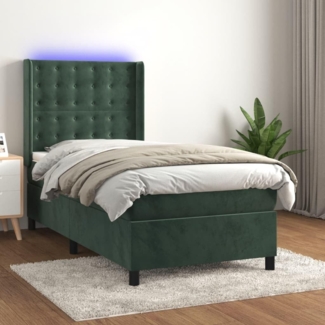 vidaXL Boxspringbett mit Matratze & LED Dunkelgrün 90x190 cm Samt 3139778