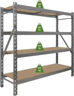 Schwerlastregal Emil 180 x 190 x 60 cm 3200 kg aus Stahl Stecksystem 4 Fachböden Pickregal Lagerregal