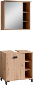 byLIVING Badmöbelset Wellness / 2-teilig/Spiegelschrank und Waschbeckenunterschrank/LED-Beleuchtung/Spiegel/Waschtisch/Hängeschrank/viel Stauraum (Artisan-Eiche-Optik)