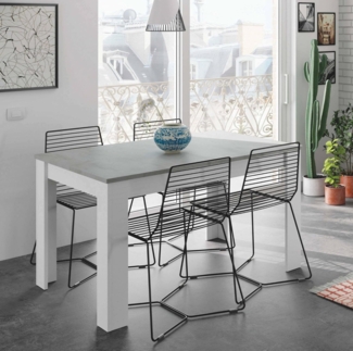 Dmora Ausziehbarer Esstisch, Betonfarbe und Artikweiß, Maße 140 x 78 x 90 cm